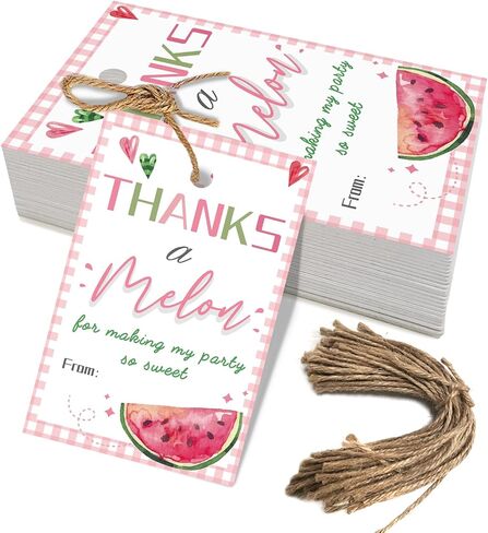 50PCS Watermelon Thank You Tags, Thanks a Melon Gift Tag with String for Summer Watermelon First Birthday, Sweet Fruit Present Labels for One in a Melon Party Favors (pink) in Kuwait