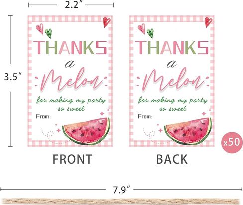 50PCS Watermelon Thank You Tags, Thanks a Melon Gift Tag with String for Summer Watermelon First Birthday, Sweet Fruit Present Labels for One in a Melon Party Favors (pink) in Kuwait