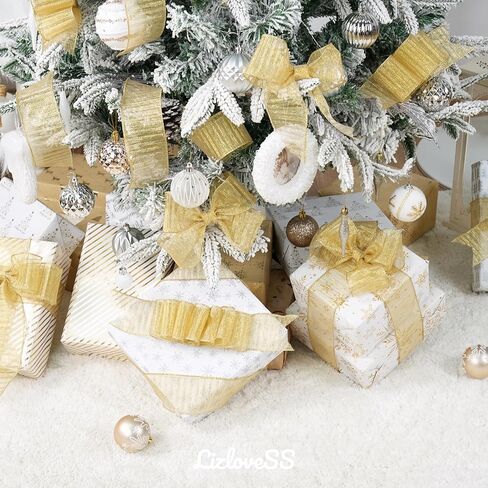 Champagne Gold Wired Ribbon with Gold Center Stripe 2.5" X 10 Yards Champagne Gold Metallic Christmas Ribbon Wired for Tree Decoration, Wreaths& Garlands, Crafts Projects, Home Decor in Kuwait