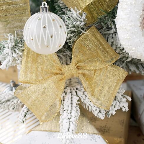 Champagne Gold Wired Ribbon with Gold Center Stripe 2.5" X 10 Yards Champagne Gold Metallic Christmas Ribbon Wired for Tree Decoration, Wreaths& Garlands, Crafts Projects, Home Decor in Kuwait