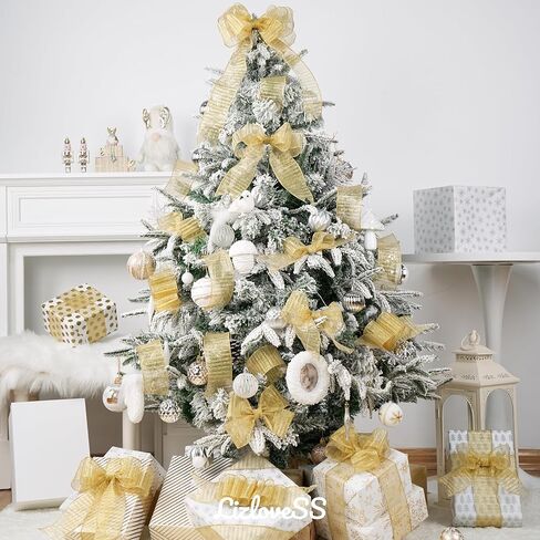 Champagne Gold Wired Ribbon with Gold Center Stripe 2.5" X 10 Yards Champagne Gold Metallic Christmas Ribbon Wired for Tree Decoration, Wreaths& Garlands, Crafts Projects, Home Decor in Kuwait