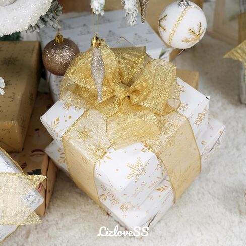 Champagne Gold Wired Ribbon with Gold Center Stripe 2.5" X 10 Yards Champagne Gold Metallic Christmas Ribbon Wired for Tree Decoration, Wreaths& Garlands, Crafts Projects, Home Decor in Kuwait