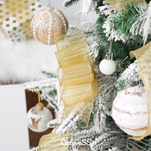 Champagne Gold Wired Ribbon with Gold Center Stripe 2.5" X 10 Yards Champagne Gold Metallic Christmas Ribbon Wired for Tree Decoration, Wreaths& Garlands, Crafts Projects, Home Decor in Kuwait