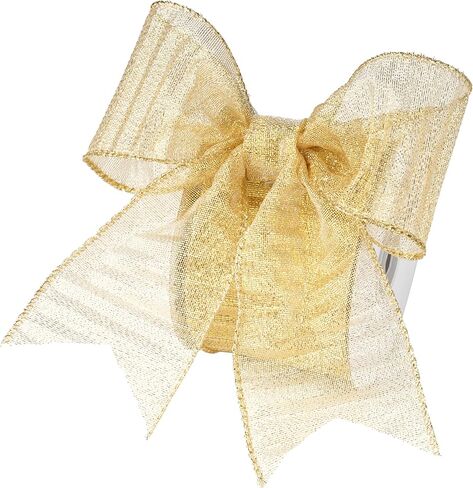 Champagne Gold Wired Ribbon with Gold Center Stripe 2.5" X 10 Yards Champagne Gold Metallic Christmas Ribbon Wired for Tree Decoration, Wreaths& Garlands, Crafts Projects, Home Decor in Kuwait