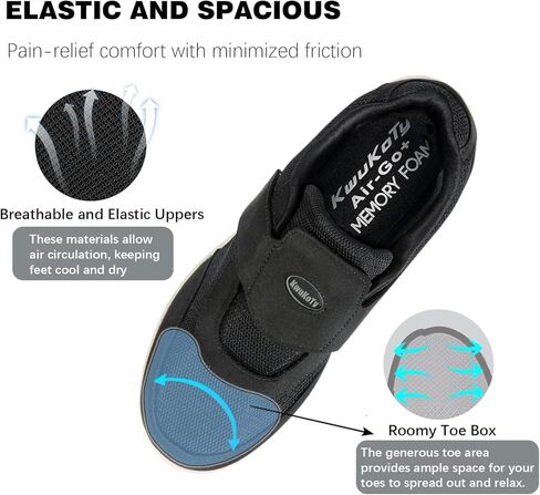 KWUKOTY Women's Diabetic Shoes | Adjustable Sneakers | Lace-Free | Plantar Fasciitis/Edema/Swollen Feet/Bunions | Black Size 8 in Kuwait