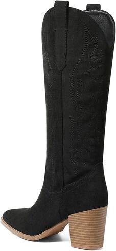 AOSPHIRAYLIAN Cowboy Boots for Women Pointed Toe Knee High Cowboy Boots Women Wide Calf Cowgirl Western Embroidery Pull On Chunky Block High Heels Boot in Saudi Arabia