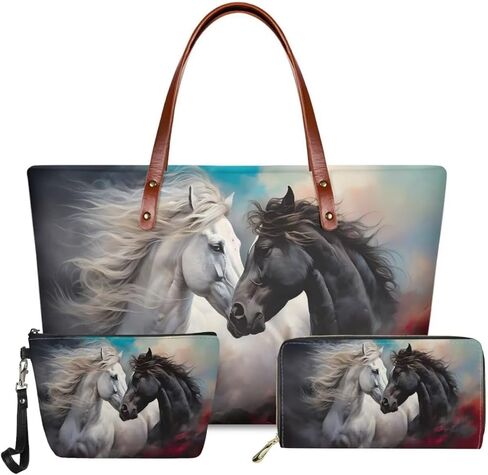 GIFTPUZZ Women Top Handle Bags Handbags with Zipper Leather Wallet Cash Card Phone Holder and Makeup Bag Set 3pcs in Saudi Arabia