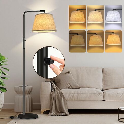 Floor Lamp with 3 Color Temperatures for Living Room Bedroom Office, Arc Modern Standing Lamp Tall Bright Corner Floor Lamp with Shade, Stepless Adjustable 3000K-6500K Colors, 9W LED Bulb in Saudi Arabia