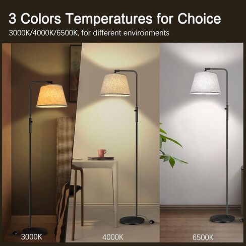 Floor Lamp with 3 Color Temperatures for Living Room Bedroom Office, Arc Modern Standing Lamp Tall Bright Corner Floor Lamp with Shade, Stepless Adjustable 3000K-6500K Colors, 9W LED Bulb in Saudi Arabia