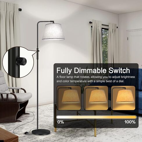 Floor Lamp with 3 Color Temperatures for Living Room Bedroom Office, Arc Modern Standing Lamp Tall Bright Corner Floor Lamp with Shade, Stepless Adjustable 3000K-6500K Colors, 9W LED Bulb in Saudi Arabia