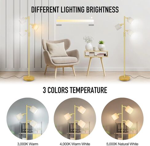 Floor Lamps for Living Room, Modern Floor Lamp with Reading Lamp, 62" Tall Standing Lamp, Beige Lampshades, Simple Pole Lamps for Bedroom/Office/Kids Room/Den(Bulbs Not Including, E26/E12 Base) in Kuwait
