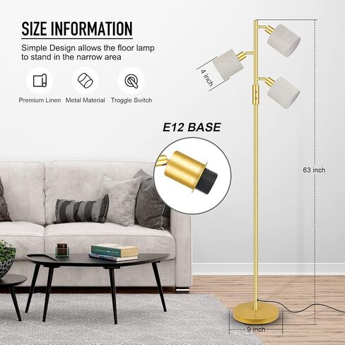 Floor Lamps for Living Room, Modern Floor Lamp with Reading Lamp, 62" Tall Standing Lamp, Beige Lampshades, Simple Pole Lamps for Bedroom/Office/Kids Room/Den(Bulbs Not Including, E26/E12 Base) in Kuwait