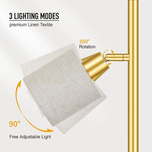 Floor Lamps for Living Room, Modern Floor Lamp with Reading Lamp, 62" Tall Standing Lamp, Beige Lampshades, Simple Pole Lamps for Bedroom/Office/Kids Room/Den(Bulbs Not Including, E26/E12 Base) in Kuwait