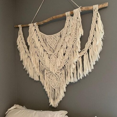 qlbuj كبير macrame الجدار شنقا الطبيعية Driftwood macrame نسيج فوق اللوح الأمامي بوهو ديكور المنزل لغرفة النوم غرفة المعيشة شقة حفل زفاف، 36 "ث × 28" ل in Saudi Arabia