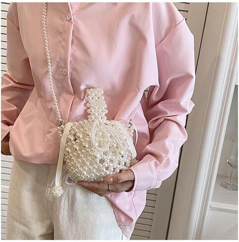 Women Pearl Bag Small Pearl Beaded Handbag with Detachable Pearl Strap Inner Bag for Wedding Prom Party in Saudi Arabia