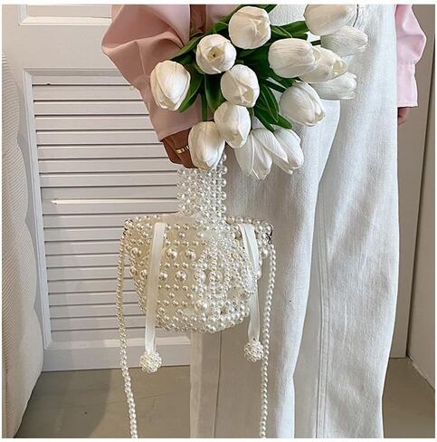 Women Pearl Bag Small Pearl Beaded Handbag with Detachable Pearl Strap Inner Bag for Wedding Prom Party in Saudi Arabia