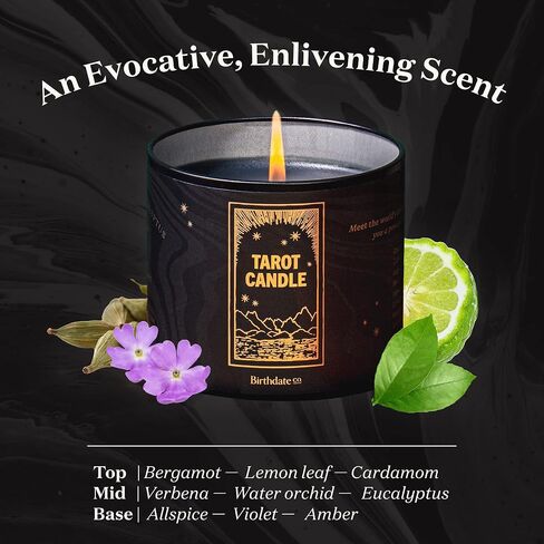 Candles Gifts for Women - The Tarot Candle by Birthdate Co - Long-Lasting Scented Candles with Gold-Plated Tarot Card Charm Inside - All-Natural Soy & Coconut Wax, 60-80 Hour Burn Time - Made in USA in Saudi Arabia