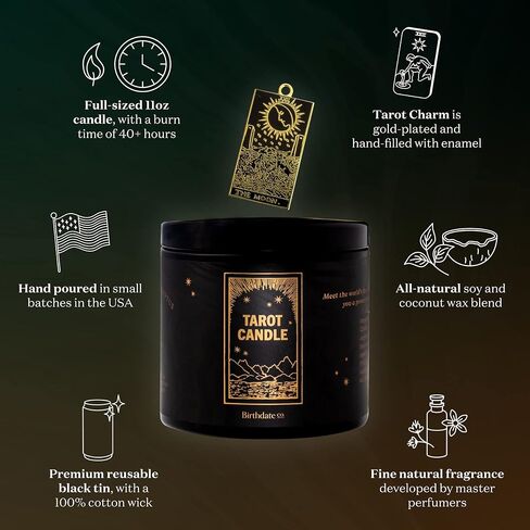 Candles Gifts for Women - The Tarot Candle by Birthdate Co - Long-Lasting Scented Candles with Gold-Plated Tarot Card Charm Inside - All-Natural Soy & Coconut Wax, 60-80 Hour Burn Time - Made in USA in Saudi Arabia