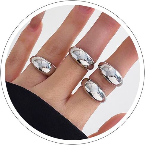 Chunky Gold Rings for Women Non Tarnish Gold Silver Stackable Ring Set Adjustable Open Dome Statement Ring Minimalist Thick Solid Ring Geometric Band Simple Rings Jewelry in Kuwait