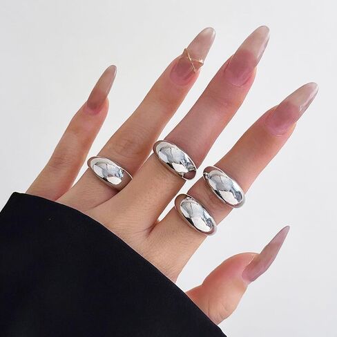 Chunky Gold Rings for Women Non Tarnish Gold Silver Stackable Ring Set Adjustable Open Dome Statement Ring Minimalist Thick Solid Ring Geometric Band Simple Rings Jewelry in Kuwait