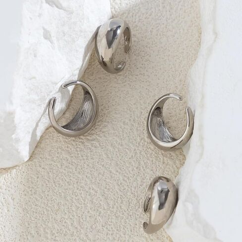 Chunky Gold Rings for Women Non Tarnish Gold Silver Stackable Ring Set Adjustable Open Dome Statement Ring Minimalist Thick Solid Ring Geometric Band Simple Rings Jewelry in Kuwait