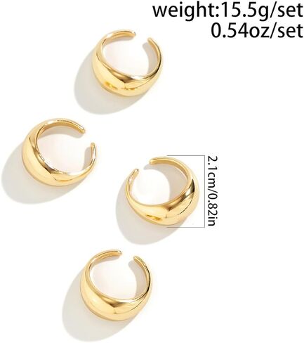 Chunky Gold Rings for Women Non Tarnish Gold Silver Stackable Ring Set Adjustable Open Dome Statement Ring Minimalist Thick Solid Ring Geometric Band Simple Rings Jewelry in Kuwait