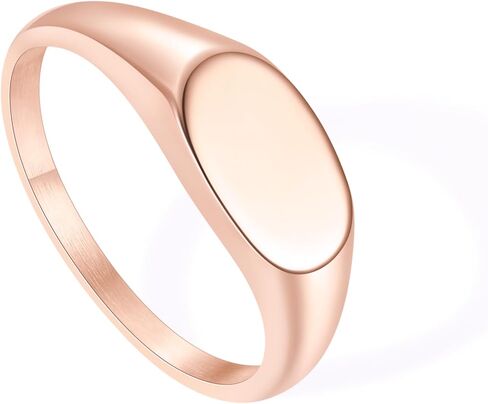 14K Gold Plated Rose Gold Silver Signet Ring for Women/Lightweight Statement Bands/Chunky Signet Stackable Rings/Size 5-12 in Saudi Arabia