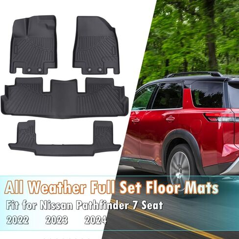 سجادات أرضية مناسبة لجميع الأحوال الجوية تناسب نيسان باثفايندر 7 مقاعد 2022 2023 2024 TPE بطانات أرضية عديمة الرائحة تناسب ملحقات باثفايندر 4 عبوات in Kuwait