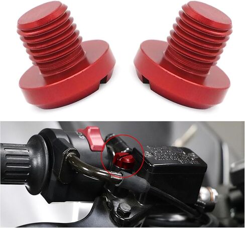 2 PCS Motorcycle Rearview Mirror Anti-rust Plug, 10mm 1 Regular + 1 Reverse Hole Metal Screw Cap, Rearview Mirror Hole Plug Screw, Compatible with Suzuki Honda Yamaha Kawasaki Motorcycle (Red) in Saudi Arabia