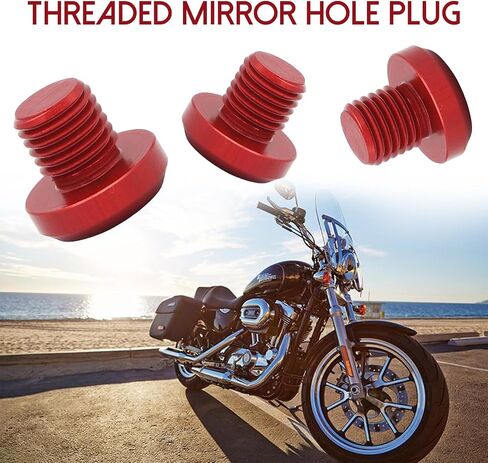 2 PCS Motorcycle Rearview Mirror Anti-rust Plug, 10mm 1 Regular + 1 Reverse Hole Metal Screw Cap, Rearview Mirror Hole Plug Screw, Compatible with Suzuki Honda Yamaha Kawasaki Motorcycle (Red) in Saudi Arabia