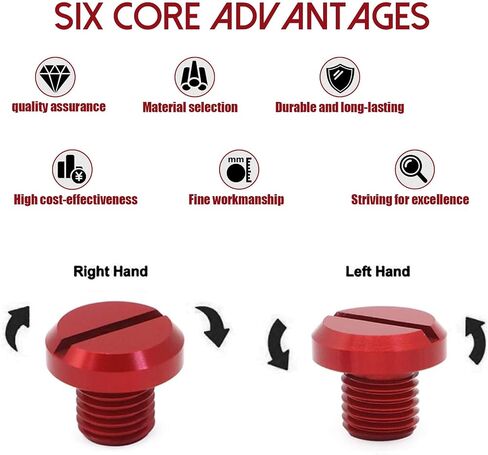 2 PCS Motorcycle Rearview Mirror Anti-rust Plug, 10mm 1 Regular + 1 Reverse Hole Metal Screw Cap, Rearview Mirror Hole Plug Screw, Compatible with Suzuki Honda Yamaha Kawasaki Motorcycle (Red) in Saudi Arabia