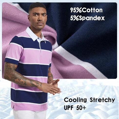 قمصان بولو رجالية بأكمام طويلة ومخططة ومناسبة للجفاف كاجوال بياقة من بيكيه جولف بولو للرجال in Kuwait