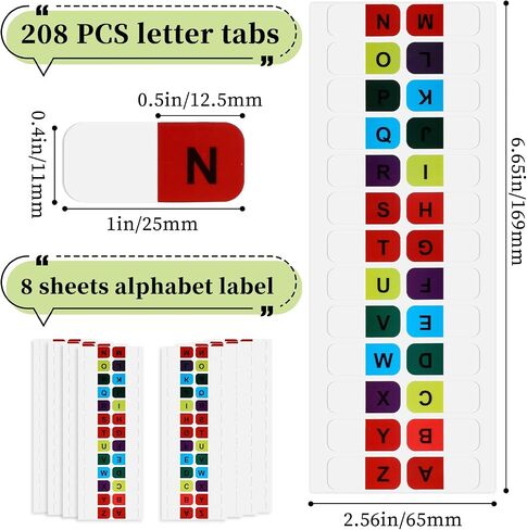 Giantree A-Z Sticky Tabs, Colored Alphabetical Tabs Sticky Index Tabs Waterproof Self-Adhesive Letter Tabs 8 Sheets Alphabetical Index Tab Small Book Tabs for Textbook Notebooks Dictionary Files(208) in Saudi Arabia