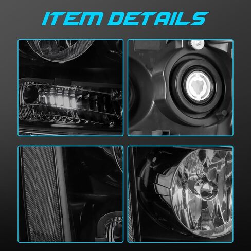 مجموعة المصابيح الأمامية متوافقة مع 2007-2014 Chevy Tahoe Suburban 1500 متوافقة مع 07-2013 Avalanche Suburban 2500 مصباح أمامي مع لمبة سوداء مبيت/عدسة دخان/زاوية شفافة in Kuwait