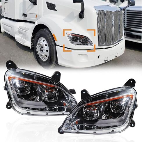 Fit for 2011-2023 Peterbilt 579 587 Class 8 Truck Projector Headlight Headlamp Chrome Housing Assembly Replacement Left in Saudi Arabia