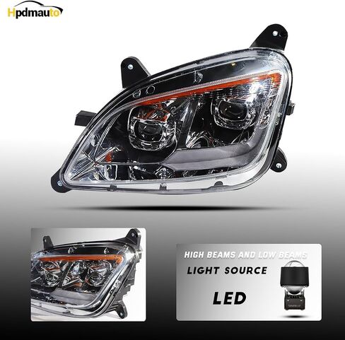 Fit for 2011-2023 Peterbilt 579 587 Class 8 Truck Projector Headlight Headlamp Chrome Housing Assembly Replacement Left in Saudi Arabia
