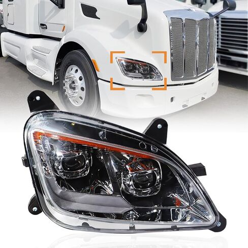 Fit for 2011-2023 Peterbilt 579 587 Class 8 Truck Projector Headlight Headlamp Chrome Housing Assembly Replacement Left in Saudi Arabia