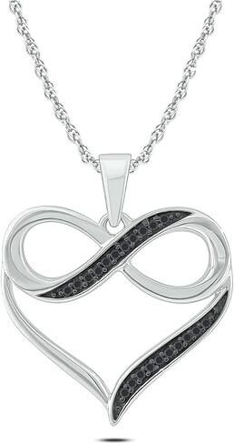 1/20cttw Black or Champagne Diamond Infinity Heart Necklace for Women in 10k Rose or White Gold, Women's Infinity Heart Pendant with Diamond Accent, 18" Chain in Rose Gold or White Gold in Kuwait