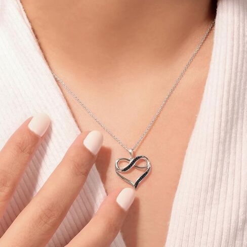 1/20cttw Black or Champagne Diamond Infinity Heart Necklace for Women in 10k Rose or White Gold, Women's Infinity Heart Pendant with Diamond Accent, 18" Chain in Rose Gold or White Gold in Kuwait