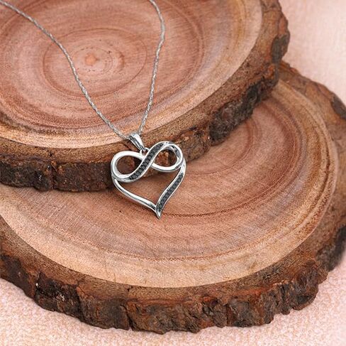 1/20cttw Black or Champagne Diamond Infinity Heart Necklace for Women in 10k Rose or White Gold, Women's Infinity Heart Pendant with Diamond Accent, 18" Chain in Rose Gold or White Gold in Kuwait