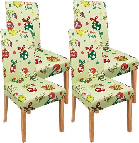 Green Christmas Chair Covers Set of 4, Winter Xmas Chair Protectors, Elastic Removable Washable Dining Chair Covers for Winter Christmas Kitchen Dining Room Holiday Decor in Saudi Arabia