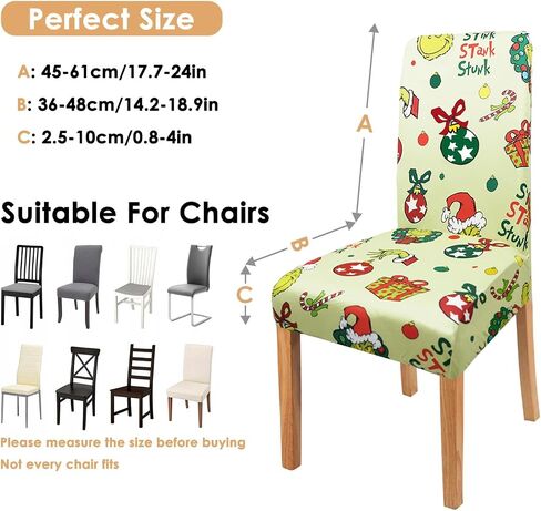 Green Christmas Chair Covers Set of 4, Winter Xmas Chair Protectors, Elastic Removable Washable Dining Chair Covers for Winter Christmas Kitchen Dining Room Holiday Decor in Saudi Arabia