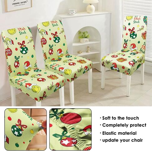 Green Christmas Chair Covers Set of 4, Winter Xmas Chair Protectors, Elastic Removable Washable Dining Chair Covers for Winter Christmas Kitchen Dining Room Holiday Decor in Saudi Arabia