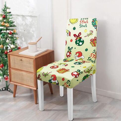 Green Christmas Chair Covers Set of 4, Winter Xmas Chair Protectors, Elastic Removable Washable Dining Chair Covers for Winter Christmas Kitchen Dining Room Holiday Decor in Saudi Arabia