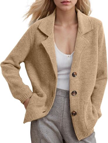 Women's Long Sleeve Sweater Blazer Notched Collar Casual Business Jacket Coat with Pockets for Work Office 2024 Fall Outwear in Saudi Arabia