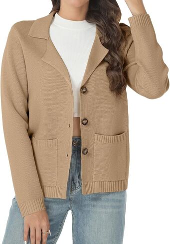 Women's Long Sleeve Sweater Blazer Notched Collar Casual Business Jacket Coat with Pockets for Work Office 2024 Fall Outwear in Saudi Arabia