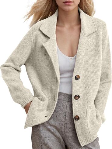 Women's Long Sleeve Sweater Blazer Notched Collar Casual Business Jacket Coat with Pockets for Work Office 2024 Fall Outwear in Saudi Arabia