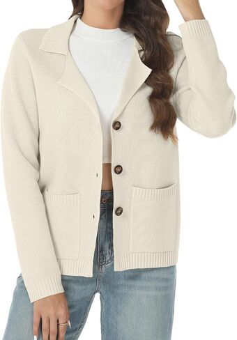 Women's Long Sleeve Sweater Blazer Notched Collar Casual Business Jacket Coat with Pockets for Work Office 2024 Fall Outwear in Saudi Arabia
