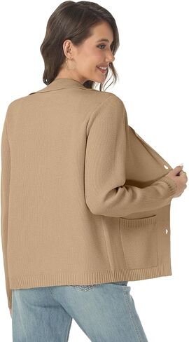 Women's Long Sleeve Sweater Blazer Notched Collar Casual Business Jacket Coat with Pockets for Work Office 2024 Fall Outwear in Saudi Arabia