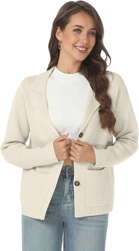 Women's Long Sleeve Sweater Blazer Notched Collar Casual Business Jacket Coat with Pockets for Work Office 2024 Fall Outwear in Saudi Arabia